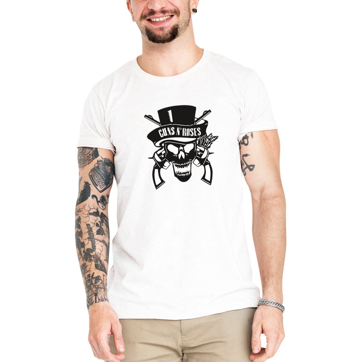 Camiseta Masculina Guns N' Roses Caveira Branca - Clube Rock - P-MASC-029-BC - P - Branca -