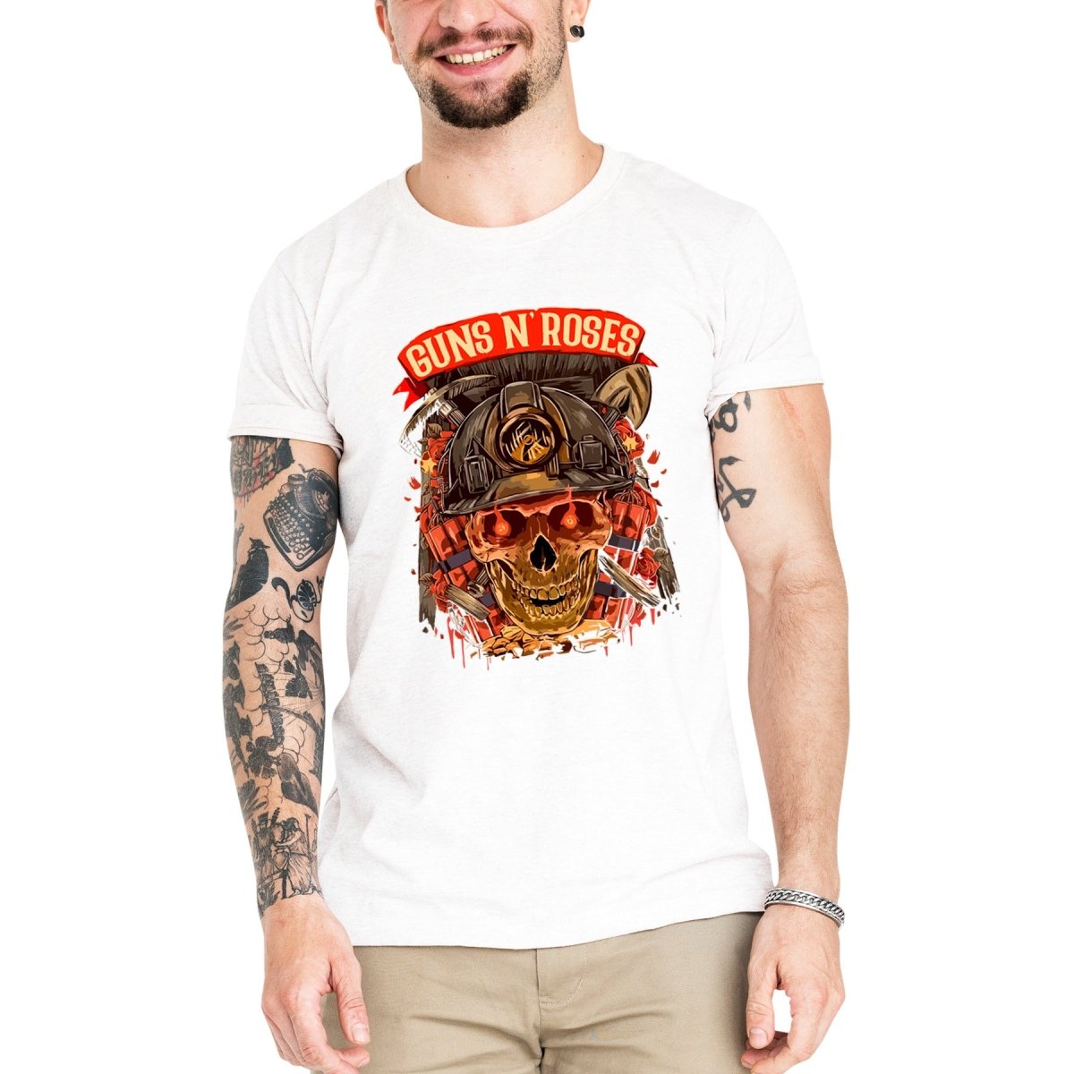 Camiseta Masculina Guns N' Roses Caver - Clube Rock - P - Branca -