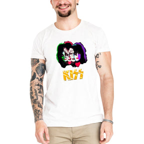 Camiseta Masculina Kiss Rostos - Clube Rock - P - Branca -