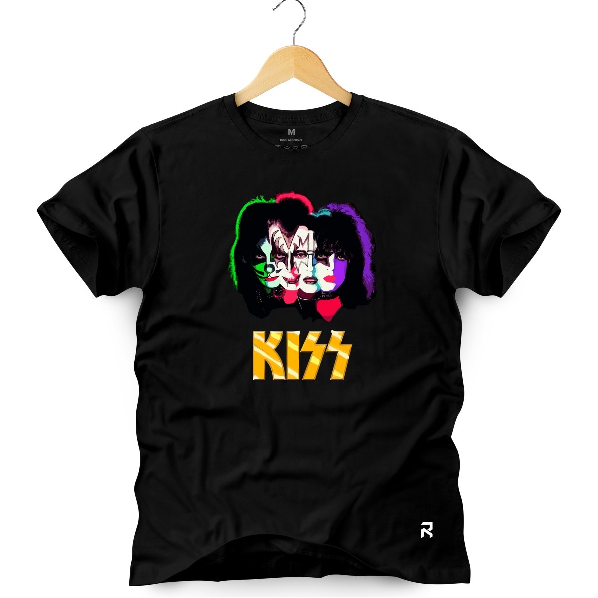 Camiseta Masculina Kiss Rostos - Clube Rock - P - Preta -