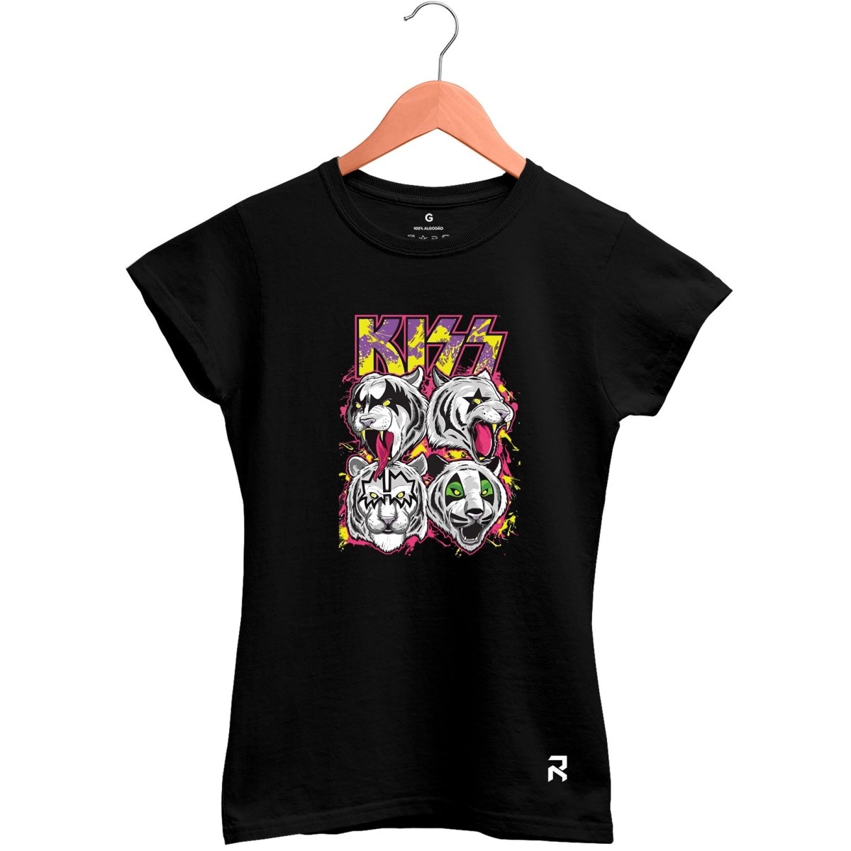 Camiseta Baby Look Feminina Kiss Lyon - Clube Rock - P - Preta -