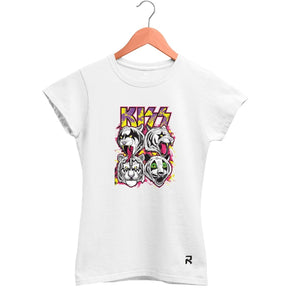 Camiseta Baby Look Feminina Kiss Lyon - Clube Rock - P - Branca -