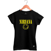 Camiseta Baby Look Feminina Nirvana Smile - Clube Rock - P - Preta -