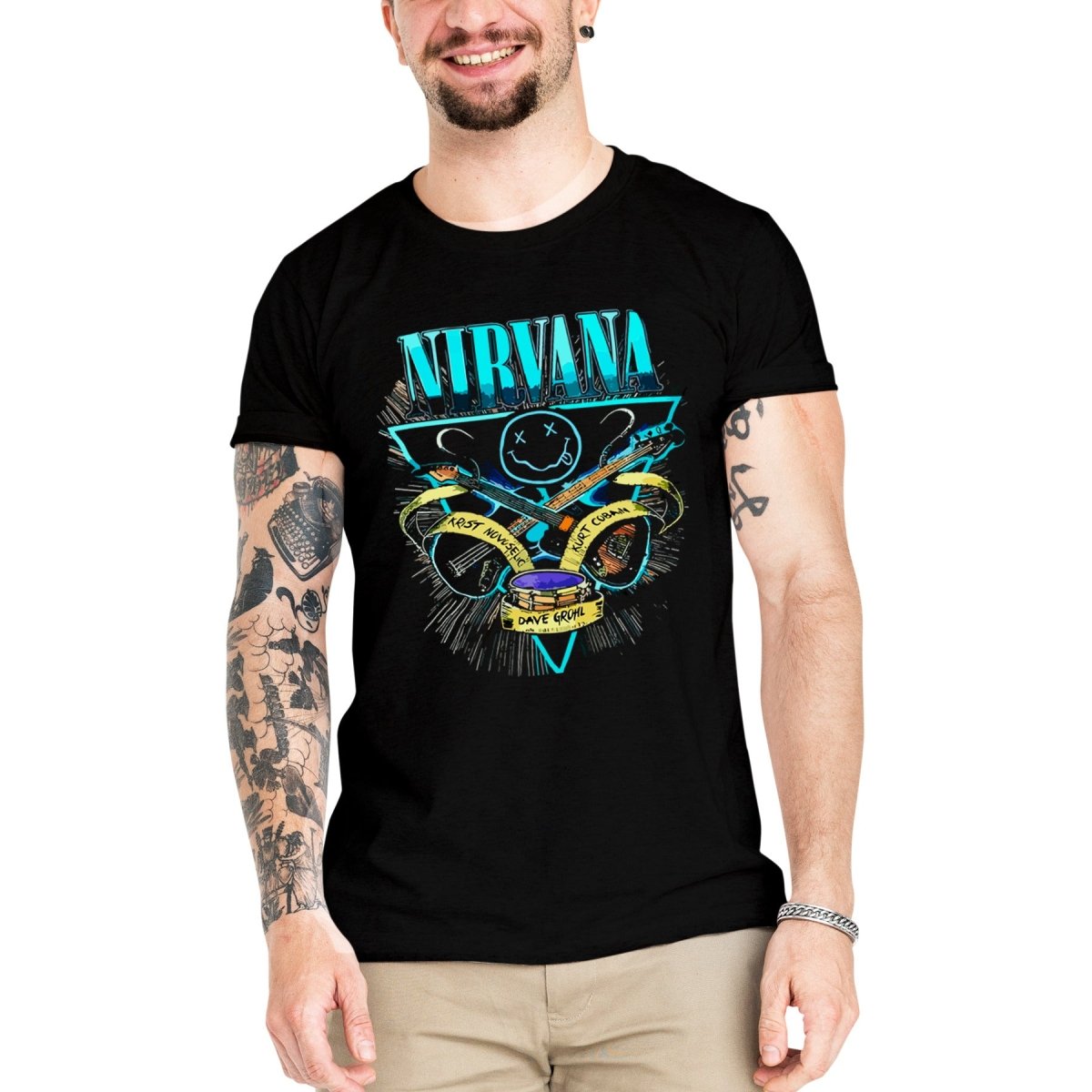 Camiseta Masculina Nirvana Instrumentos - Clube Rock - P - Preta -