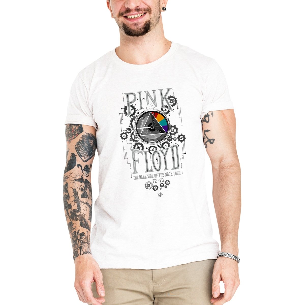 Camiseta Masculina Pink Floyd Tour - Clube Rock - P - Branca -