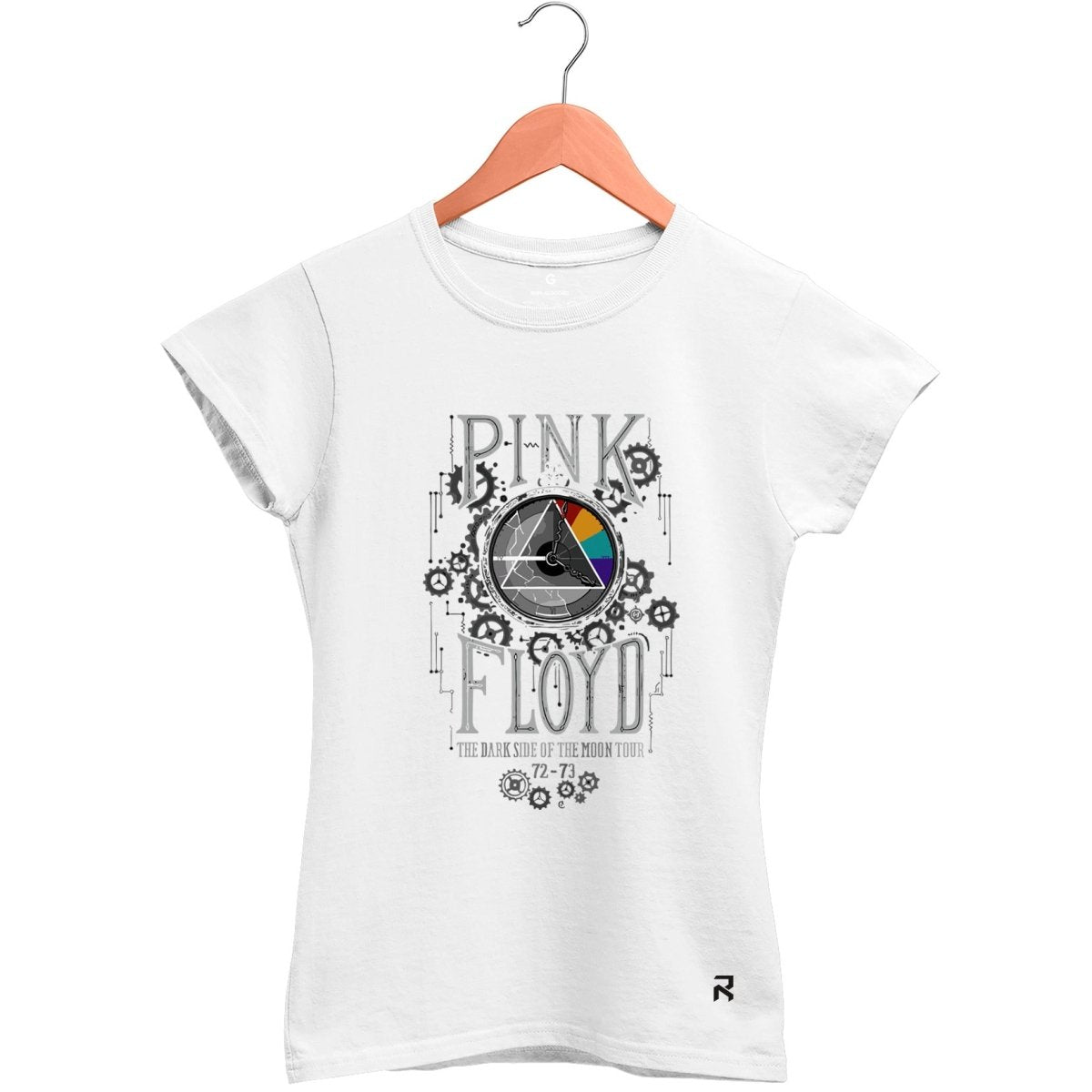 Camiseta Baby Look Feminina Pink Floyd Tour - Clube Rock - P - Branca -