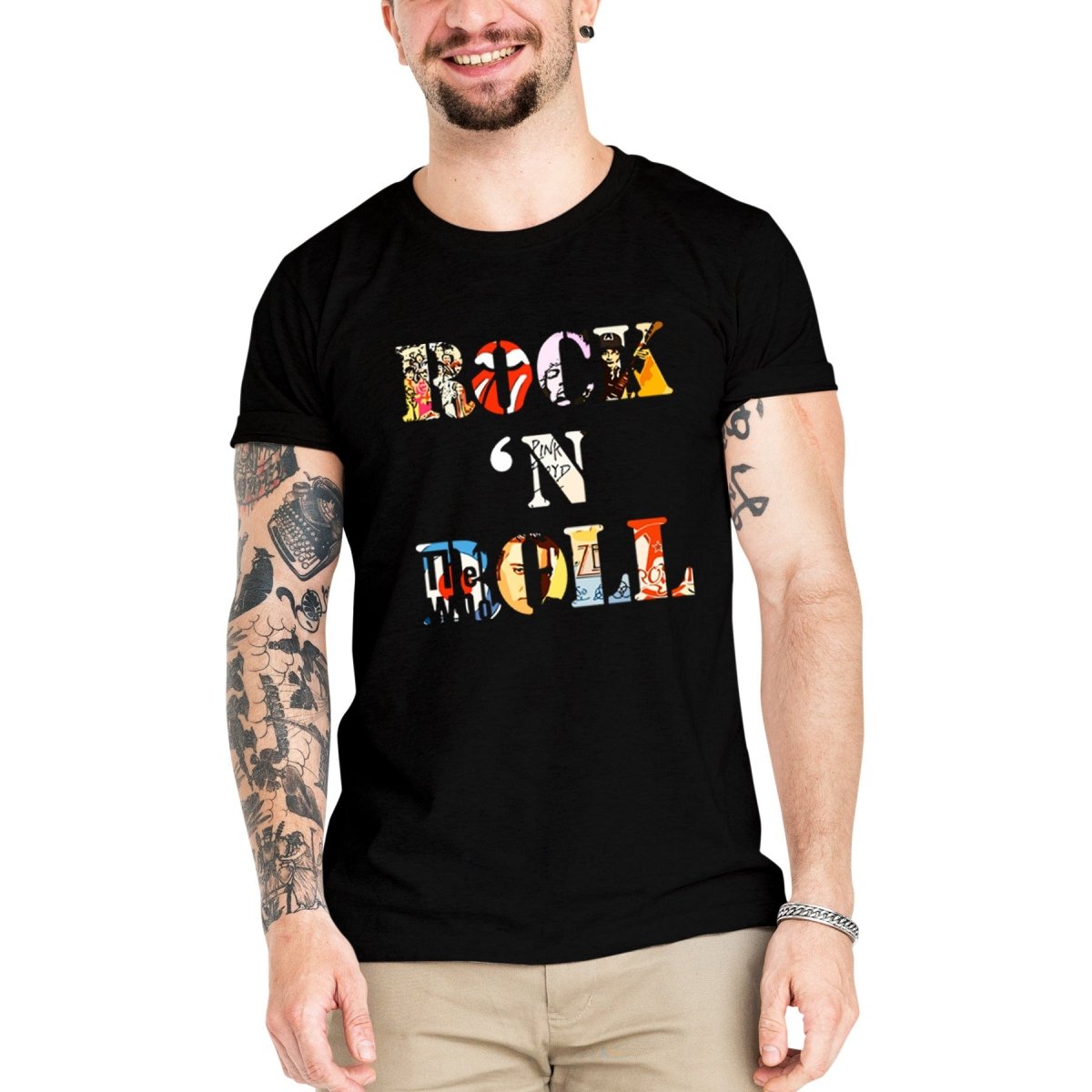 Camiseta Masculina Rock N Roll Full Bandas - Clube Rock - P - Preta -