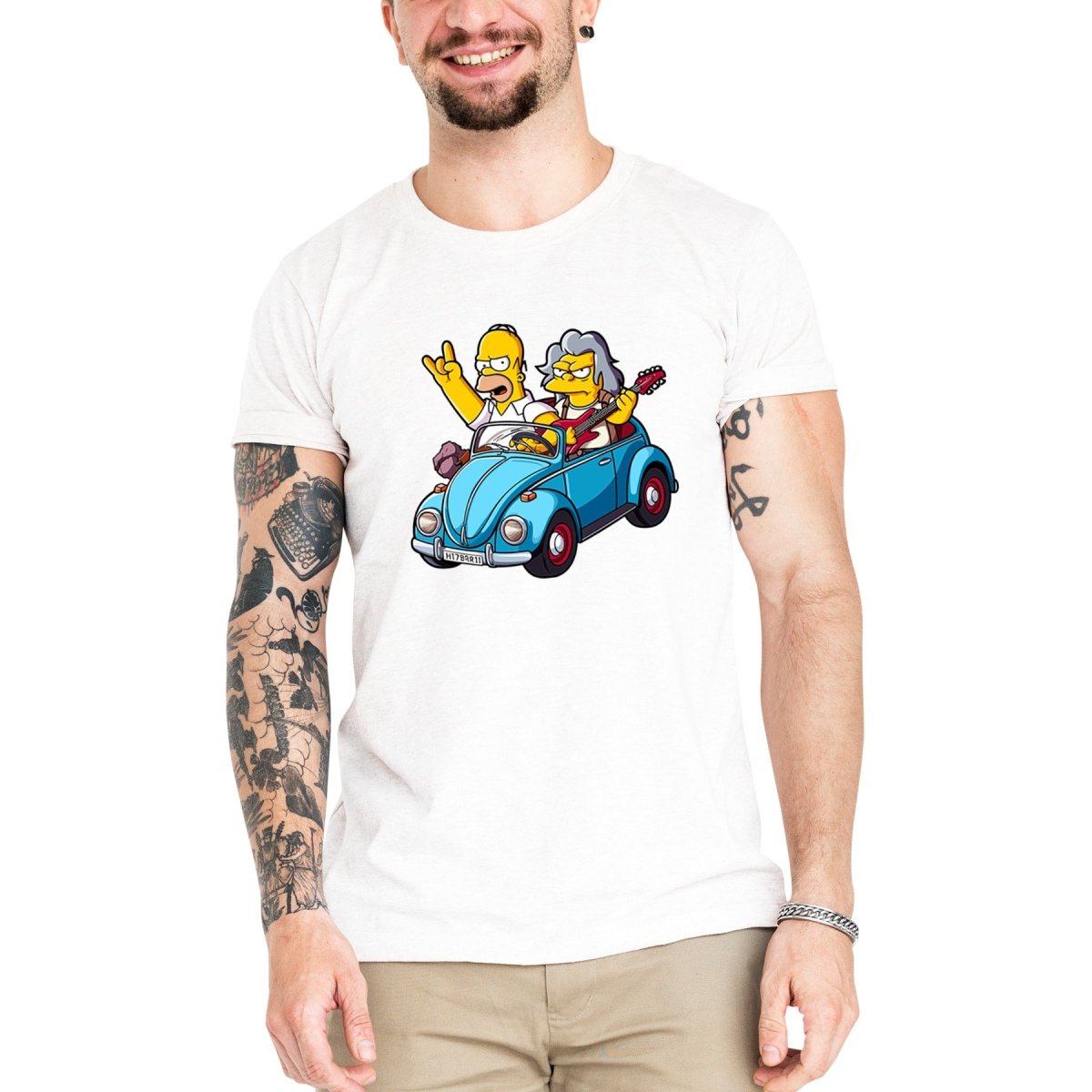 Camiseta Masculina Homer Rockeiro - Clube Rock - P-MASC-037-BC - P - Branca -