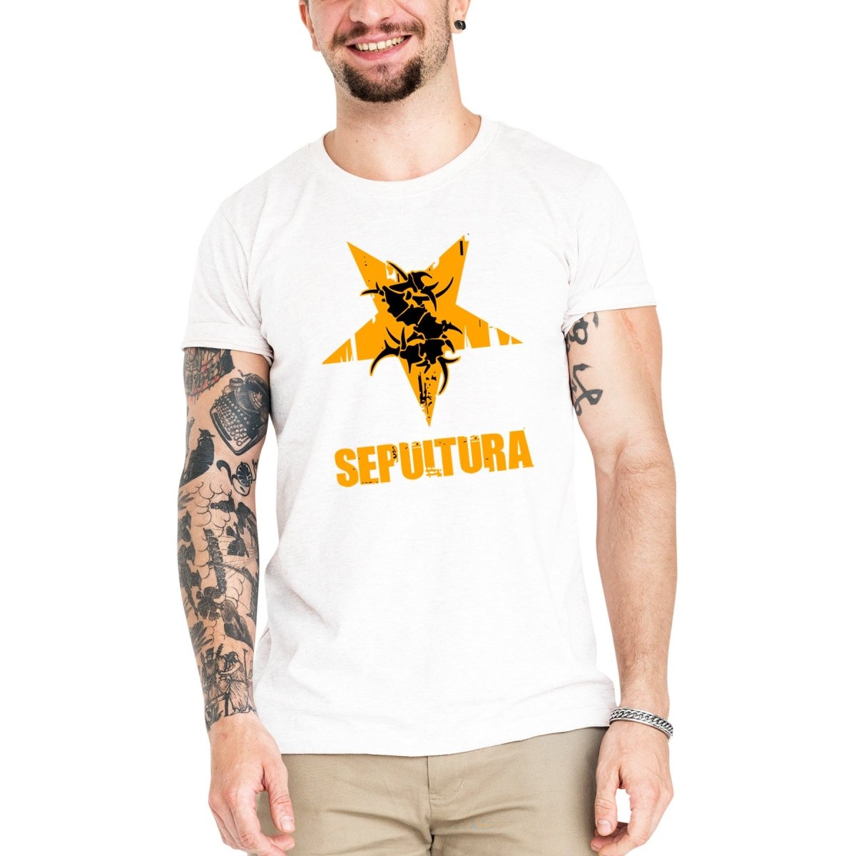 Camiseta Masculina Sepultura - Clube Rock - P - Branca -