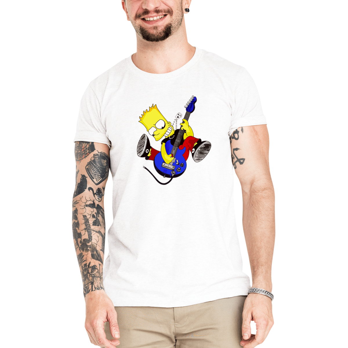 Camiseta Masculina Bart Guitar - Clube Rock - P-MASC-005-BC - P - Branca -