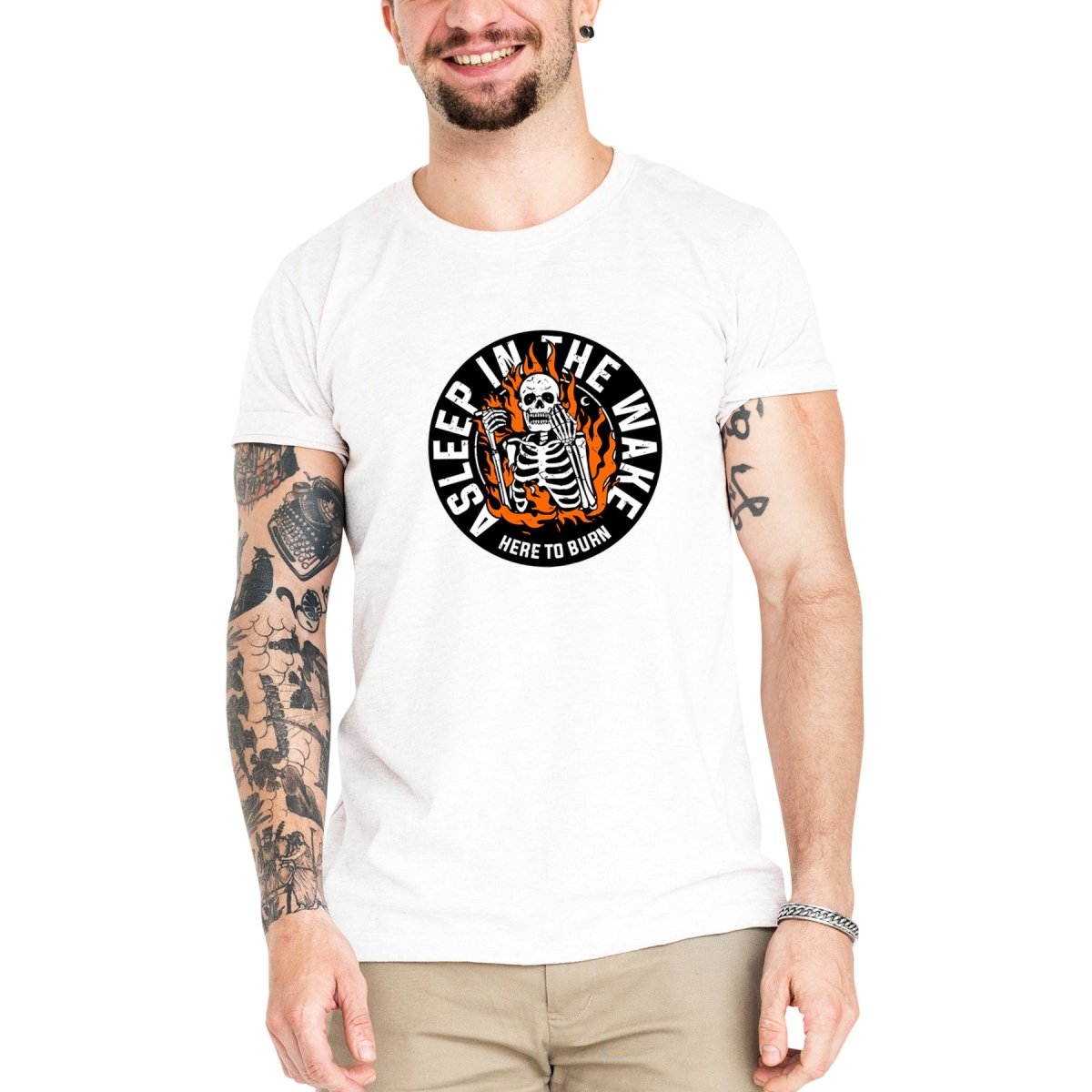 Camiseta Masculina Caveira Wake - Clube Rock - P-MASC-022-BC - P - Branca -