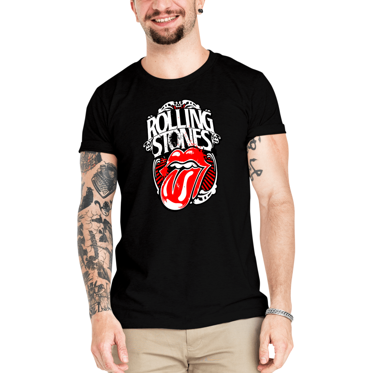 Camiseta Masculina Rolling Stones 50 Anos - Clube Rock - P-MASC-079-BC - P - Branca -