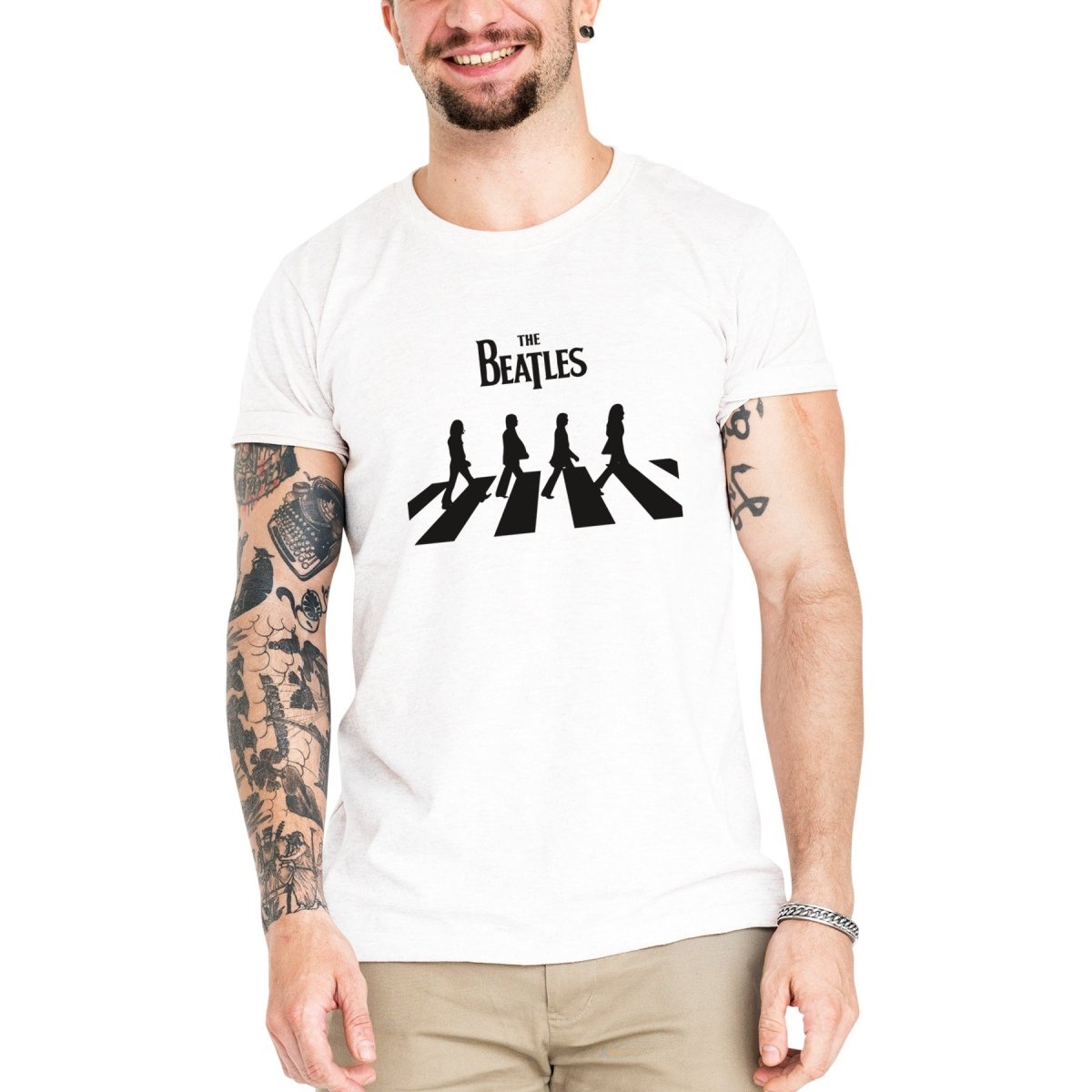 Camiseta Masculina The Beatles Abbey Road - Clube Rock - P-MASC-085-BC - P - Branca -