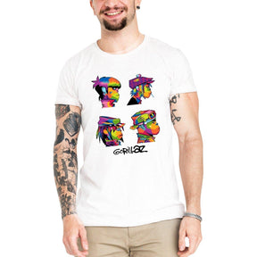 Camiseta Masculina Gorillaz Rostos - Clube Rock - P - Branca -