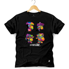 Camiseta Masculina Gorillaz Rostos - Clube Rock - P - Preta -