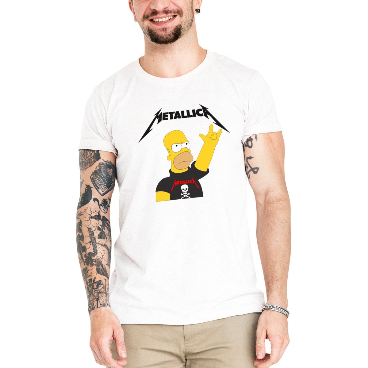 Camiseta Masculina Metallica Homer - Clube Rock - P-MASC-058-BC - P - Branca -