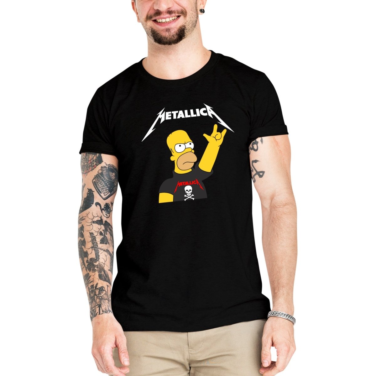 Camiseta Masculina Metallica Homer - Clube Rock - P-MASC-058-BC - P - Branca -