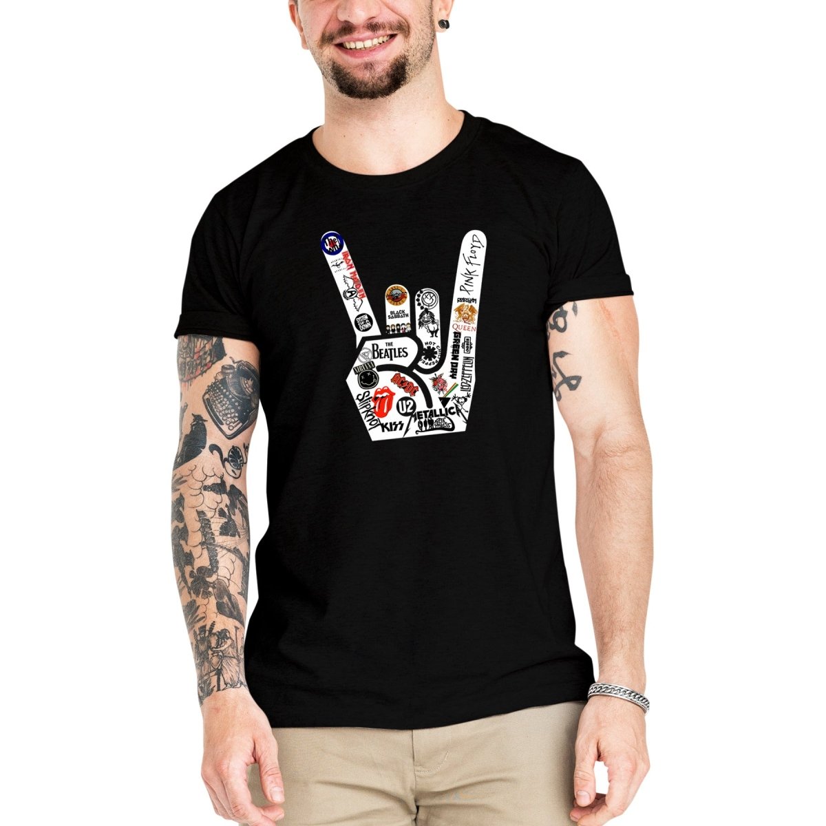 Camiseta Masculina Mão Rock Bandas - Clube Rock - P-MASC-055-BC - P - Branca -