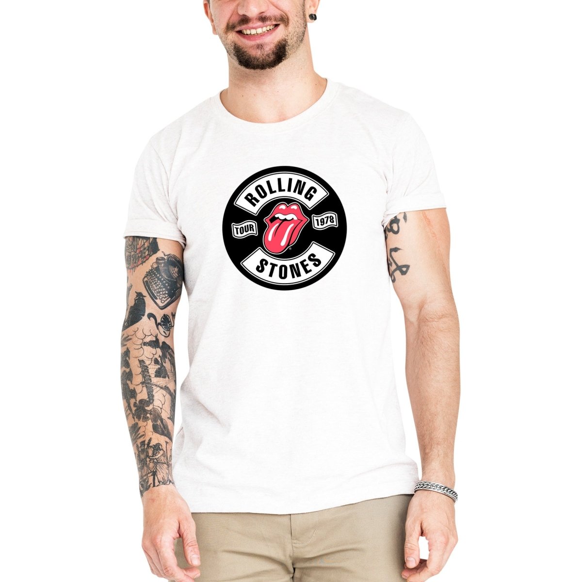 Camiseta Masculina Rolling Stones 1978 - Clube Rock - P-MASC-078-BC - P - Branca -