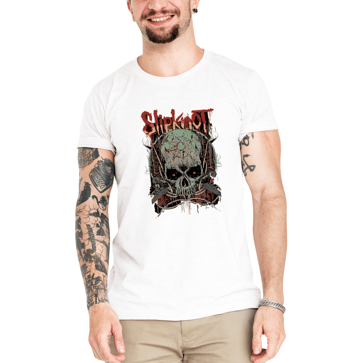 Camiseta Masculina Slipknot - Clube Rock - P-MASC-081-BC - P - Branca -